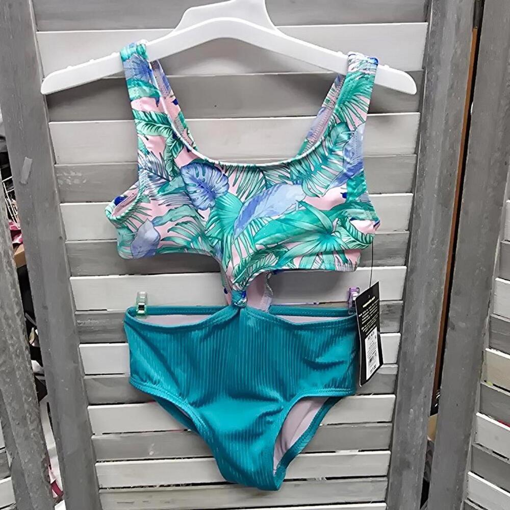 Girls' Floral Printed Tropical Twist Swimsuit | Art Class | XS (4/5)